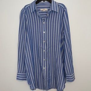 LOFT Women’s Blue and White Striped Long Sleeve Blouse Size Small